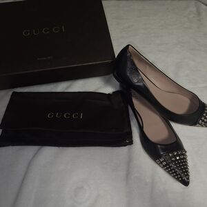 Gucci Black and Gold Studded Flats